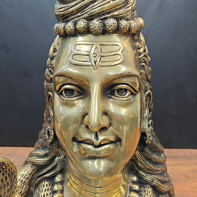 Brass Large Lord Shiva Head Bust With Moon and River Ganga 27 Inch