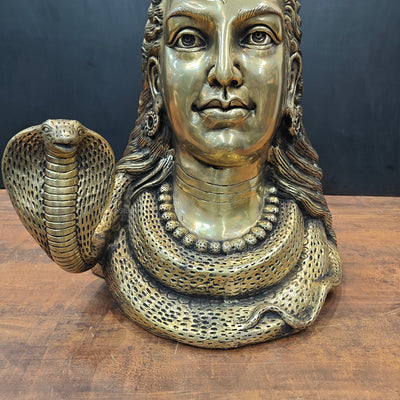 Brass Large Lord Shiva Head Bust With Moon and River Ganga 27 Inch