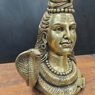 Brass Large Lord Shiva Head Bust With Moon and River Ganga 27 Inch