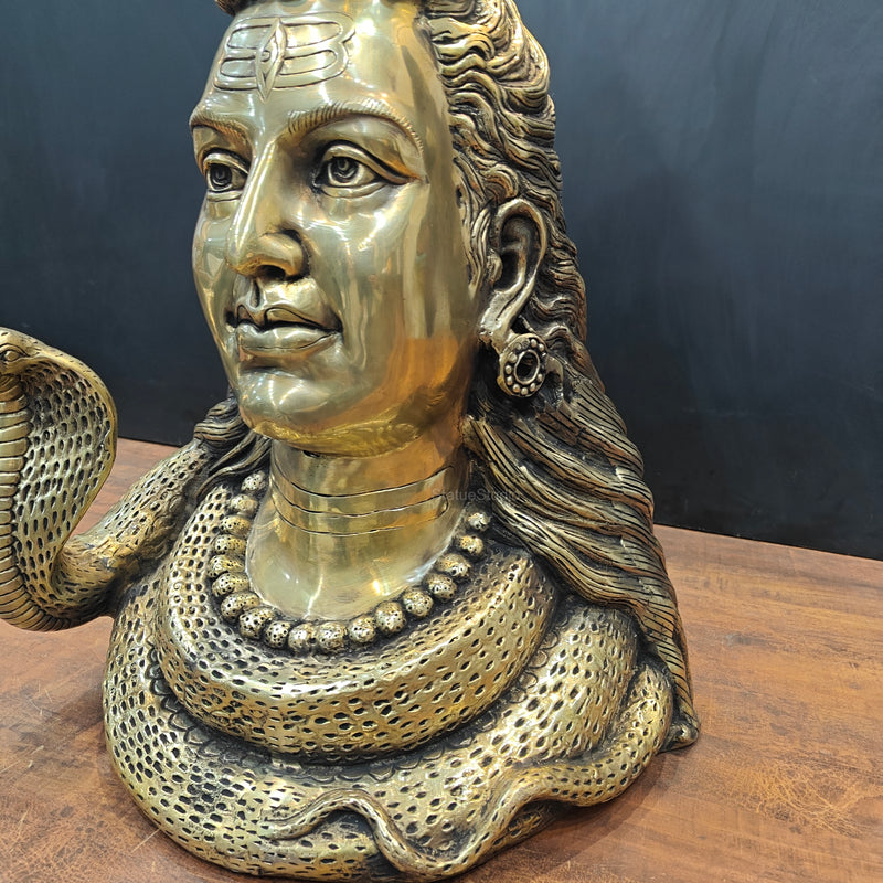 Brass Large Lord Shiva Head Bust With Moon and River Ganga 27 Inch