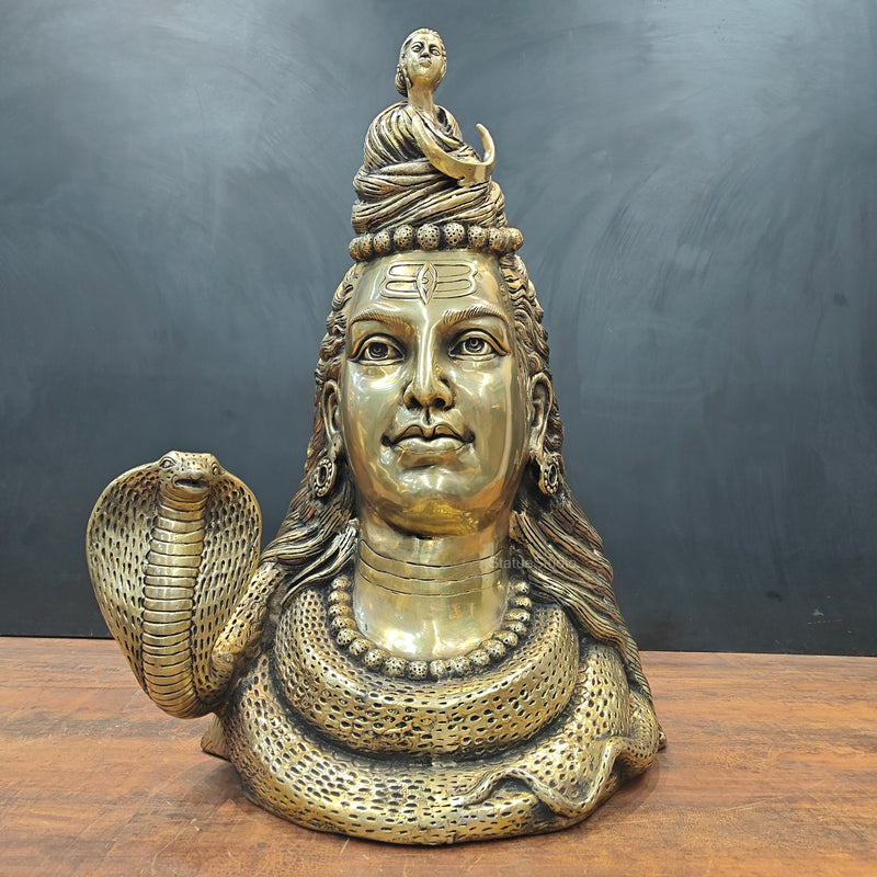 Brass Large Lord Shiva Head Bust With Moon and River Ganga 27 Inch