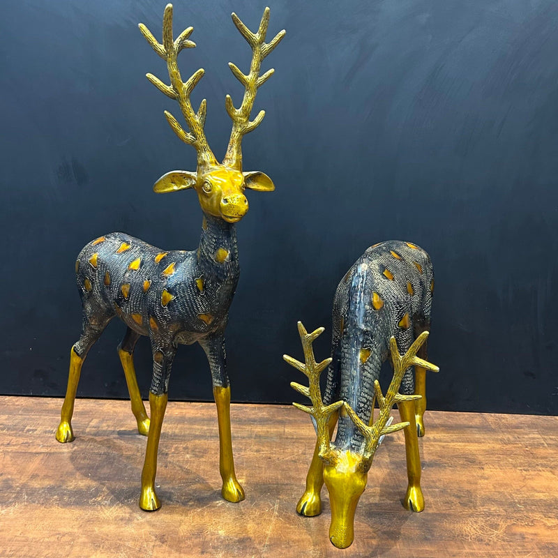 Brass Deer Pair Figurines Decorative Showpiece Antique Finish 27 Inches