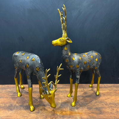 Brass Deer Pair Figurines Decorative Showpiece Antique Finish 27 Inches