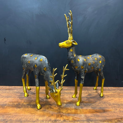 Brass Deer Pair Figurines Decorative Showpiece Antique Finish 27 Inches