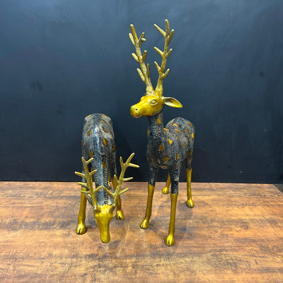 Brass Deer Pair Figurines Decorative Showpiece Antique Finish 27 Inches