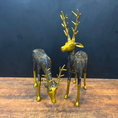 Brass Deer Pair Figurines Decorative Showpiece Antique Finish 27 Inches