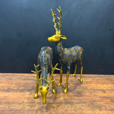 Brass Deer Pair Figurines Decorative Showpiece Antique Finish 27 Inches