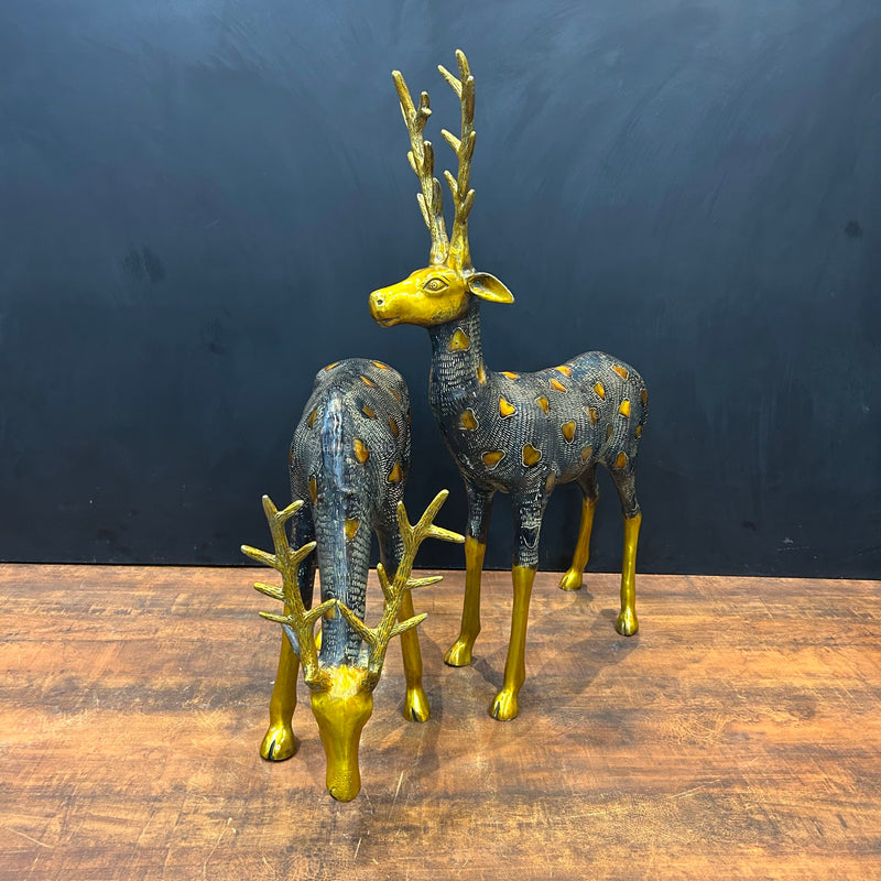 Brass Deer Pair Figurines Decorative Showpiece Antique Finish 27 Inches