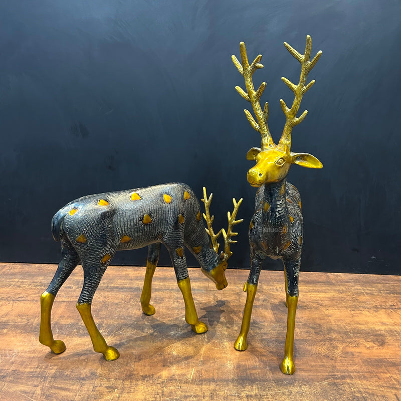 Brass Deer Pair Figurines Decorative Showpiece Antique Finish 27 Inches