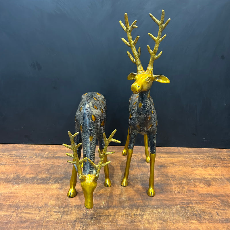 Brass Deer Pair Figurines Decorative Showpiece Antique Finish 27 Inches