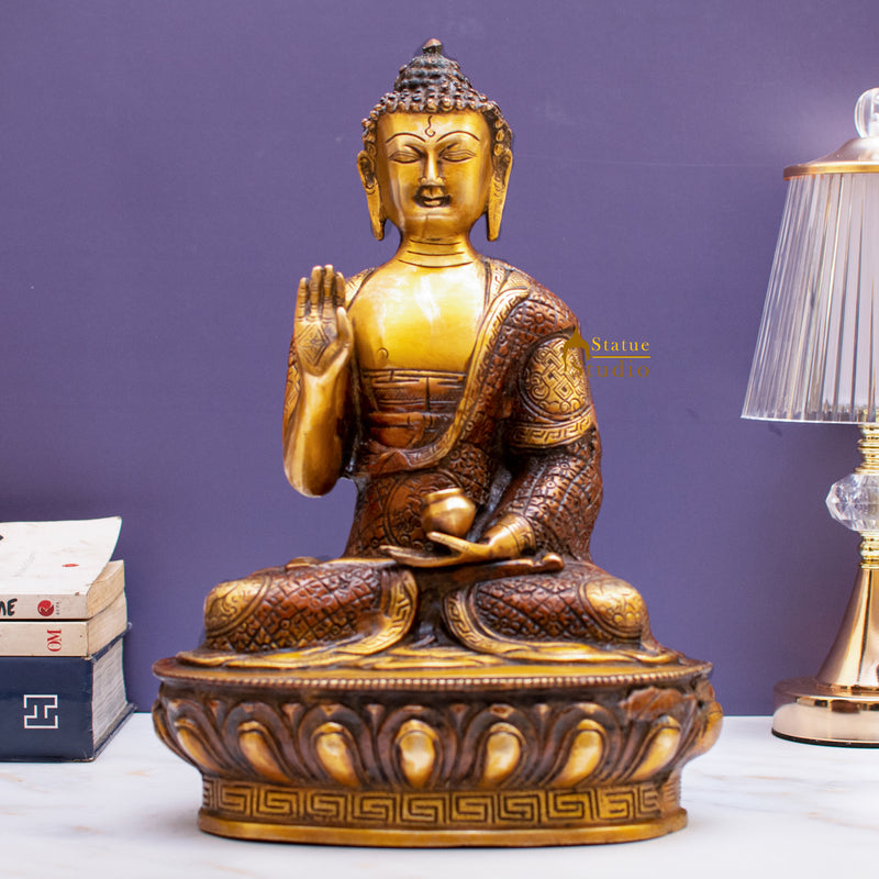 Antique Indian Hand Carved Buddha Bronze Statue Brass Tibet Shakyamuni 13" - 47300