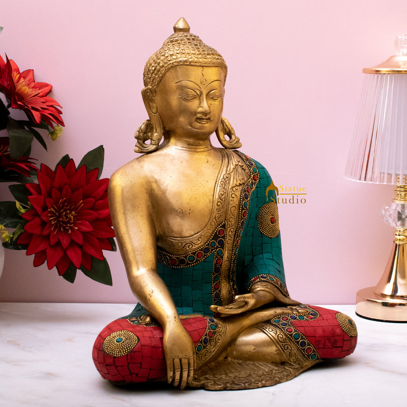 Brass Long Ear Kundal Buddha Statue Showpiece For Home Decor 13"