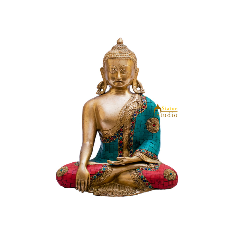 Brass Long Ear Kundal Buddha Statue Showpiece For Home Decor 13"