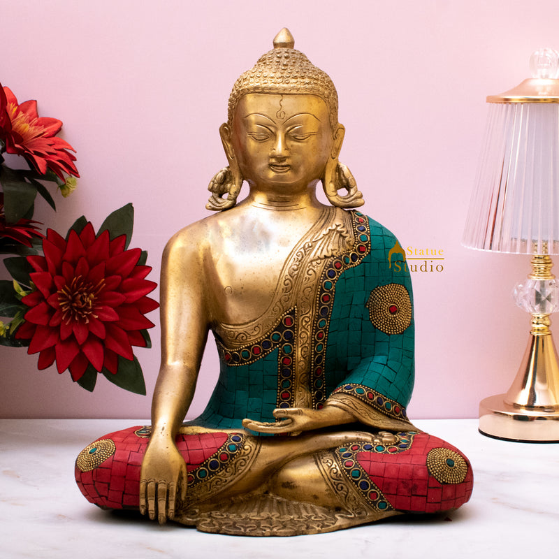 Brass Long Ear Kundal Buddha Statue Showpiece For Home Decor 13" - 50100