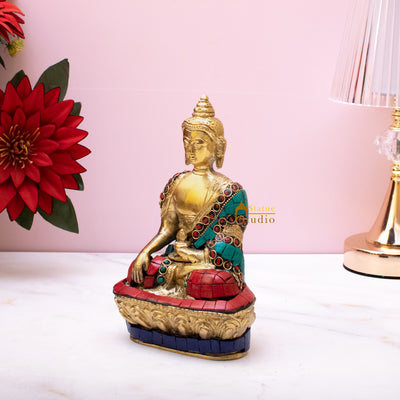 Brass Small Sitting Medicine Shakyamuni Buddha Statue For Home Decor 7"