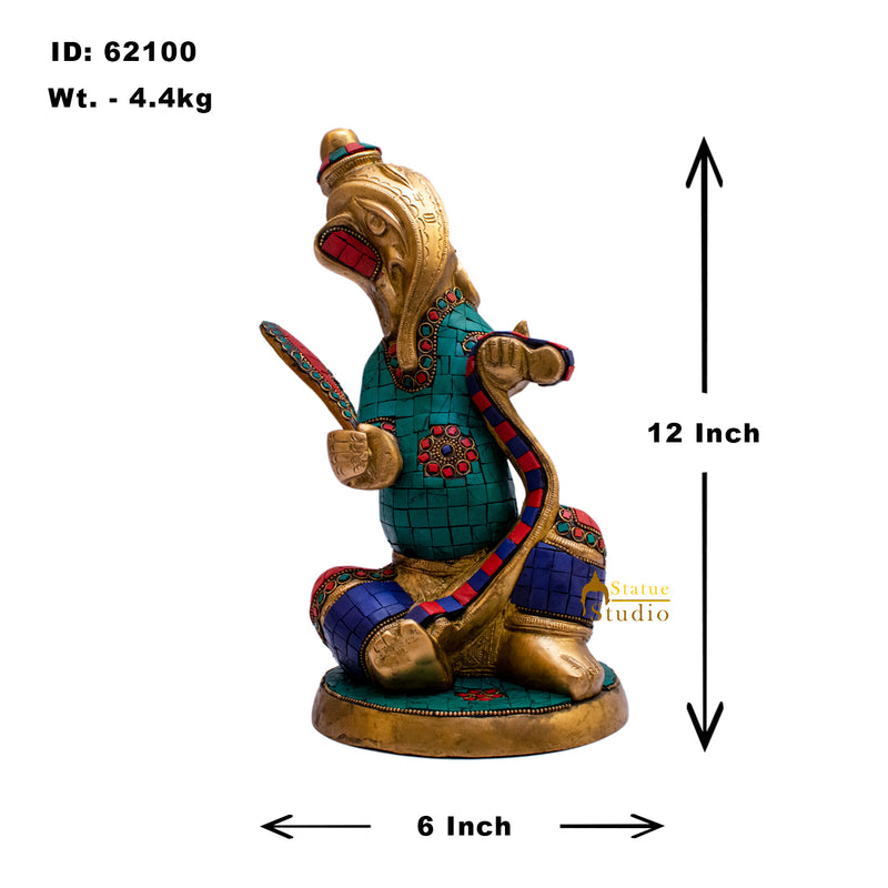 Brass Ganesha Idol Reading and Writing Stone Work For Home Decor 1 Feet