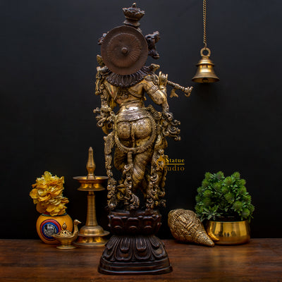 Brass Krishna Statue in Antique Finish 29" by StatueStudio