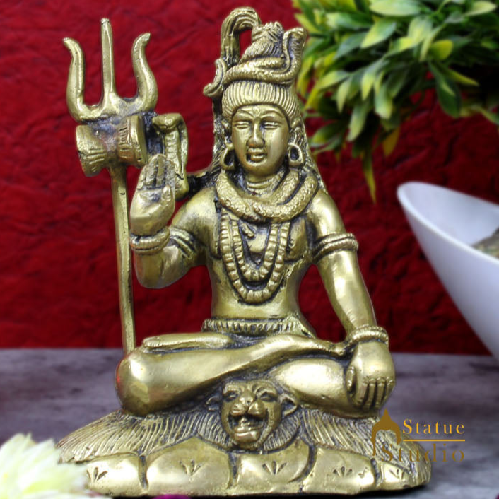 Brass Lord Shiva Statue Mahadev For Home Temple Decor 6"