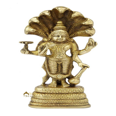 Brass hindu god Lord Vishnuji murti statue under snake idol religious figure 7" - 83200