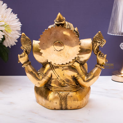 Brass Sitting Ganesha Statue Showpiece For Home Decor Gift 10"