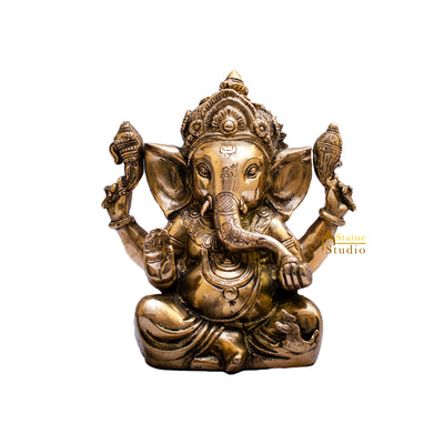 Brass Sitting Ganesha Statue Showpiece For Home Decor Gift 10"