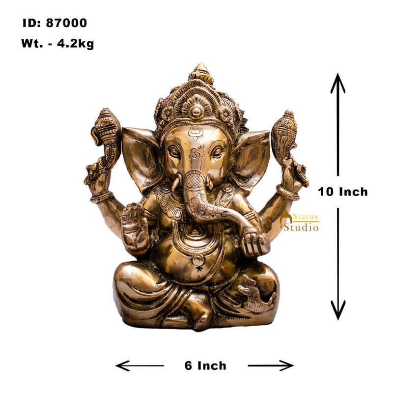 Brass Sitting Ganesha Statue Showpiece For Home Decor Gift 10"