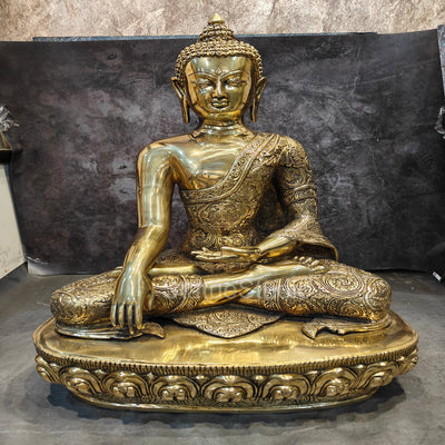 Brass Carving Buddha Statue Antique Finish For Home Decor 2 Feet - 463088
