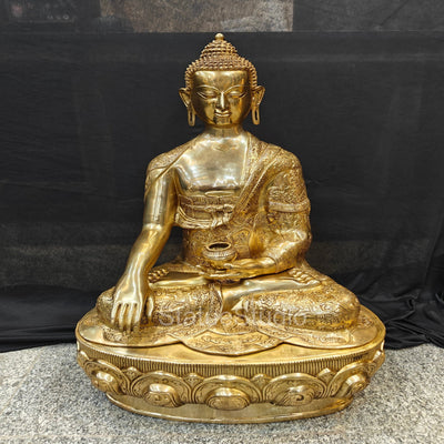 Brass Fine Life Story Engraved Buddha Statue For Home Decor 3 Feet - 463041