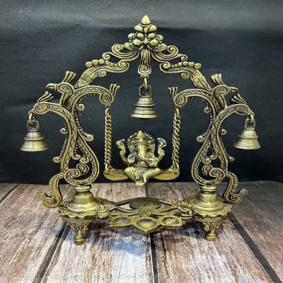Brass Ganesha Jhula Idol Antique Finish For Home Decor Showpiece 14" - 463106