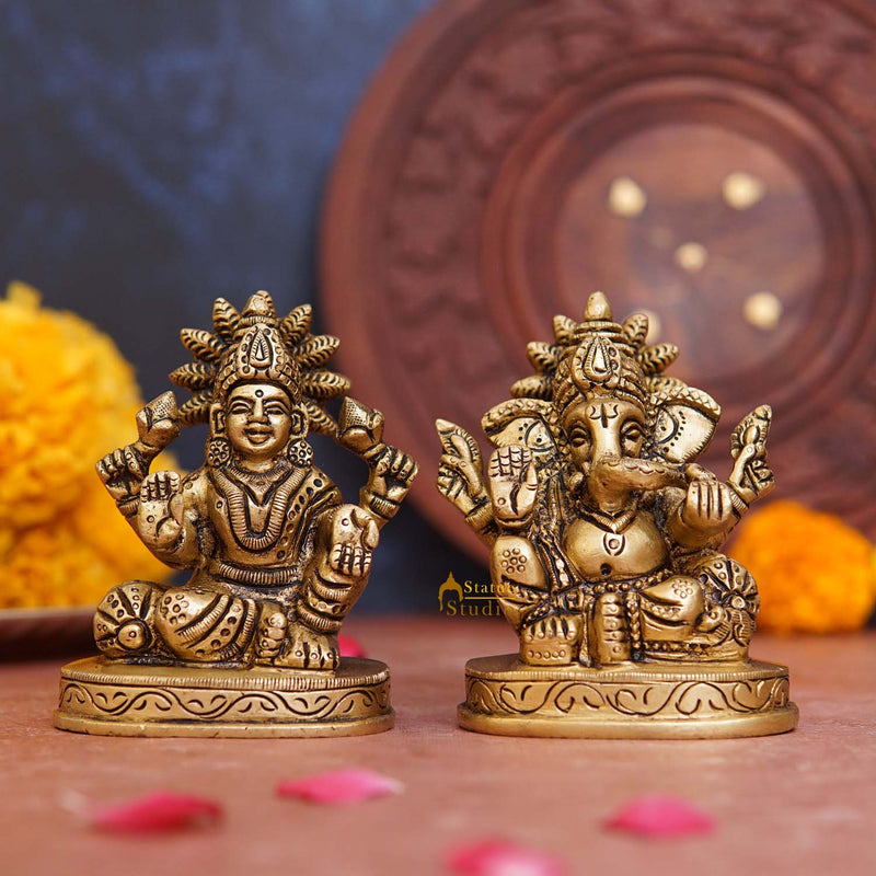 Brass Ganesha Lakshmi Idols 3 Inches 462555