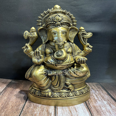 Brass Ganesha Statue Antique Finish For Home Temple Decor 1.5 Feet - 463093