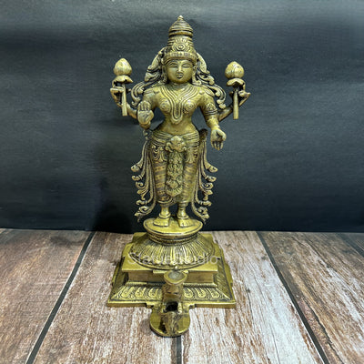 Brass Goddess Lakshmi Idol Antique Finish For Home Decor 14" - 463098