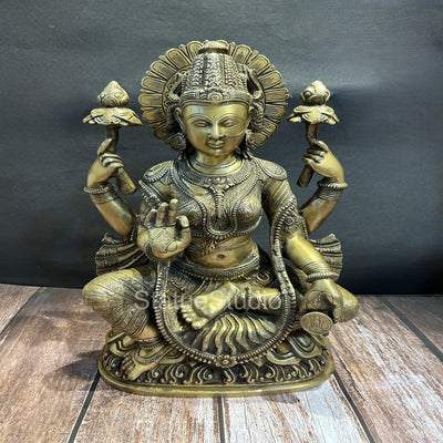 Brass Goddess Lakshmi Idol Antique Finish For Home Decor Lucky Gift 1.5 Feet - 463091