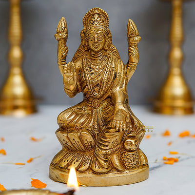 Brass Goddess Lakshmi Statue 6" 462431