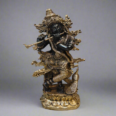 Brass Krishna Idol Finely Crafted Antique Finish For Home Decor 4 Feet - 463123