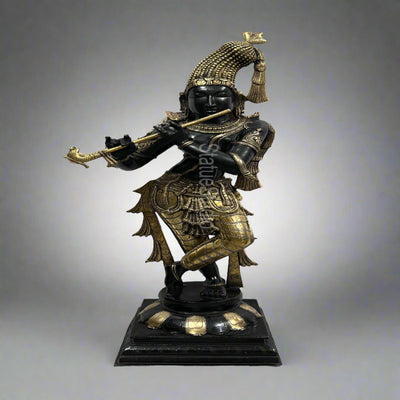 Brass Krishna Idol in Antique Black Finish 3 Feet - 463066