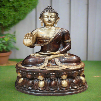Brass Large Blessing Buddha Statue Antique Finish For Home Decor 4 Feet - 463087