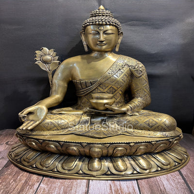 Brass Large Medicine Buddha Statue Antique Finish For Home Decor 28" - 463103