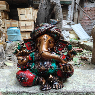 Brass Pagadi Ganesha Idol Antique Stone Work For Home Decor 1.5 Feet - 463084