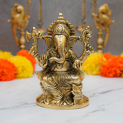 Brass Small Ganesha Idol 5 Inch 462469