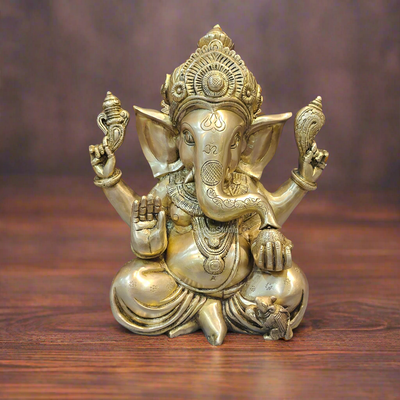 Handcrafted Brass Sitting Ganesha Statue 1 Feet 463180