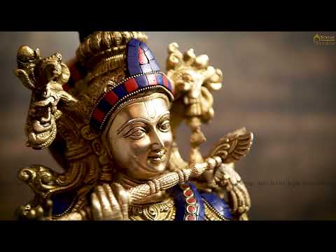 Brass Lord Krishna Statue Hindu Deity Idol Religious Turquoise Coral Decor 29"
