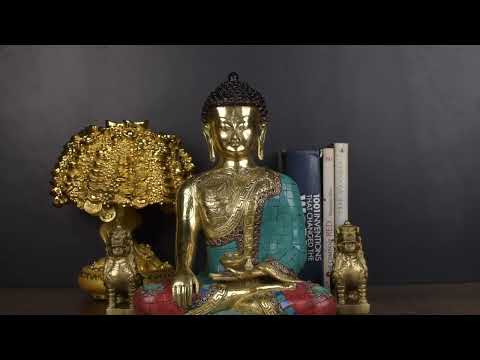 Brass Exclusive Buddha Statue Stone Work For Home Décor Showpiece 1 Feet