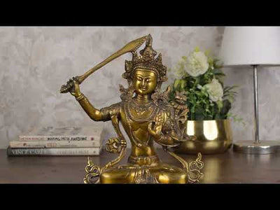 Brass Buddhism Goddess Manjushri Statue For Home Docor Showpiece 11"