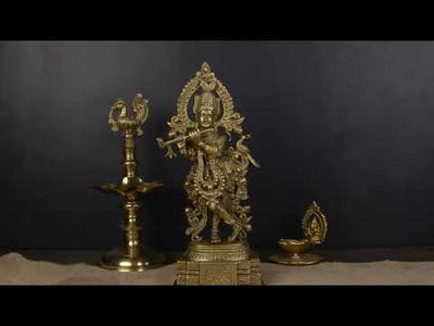 Brass Krishna Standing Murti with Flute 14" by StatueStudio