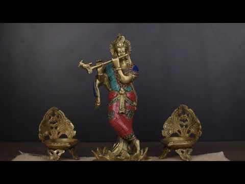 StatueStudio Brass Krishna Idols Large For Home Decor Temple Pooja Office Desk Living Room Table Decorative Statue Showpiece 11"