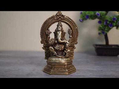 Brass Ganesha Statue With Frame For Home Temple Decor Gift 9"