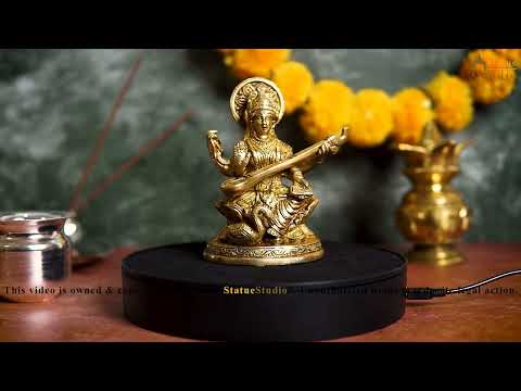 Brass bronze metal india goddess maa saraswati with sitar statue 5"