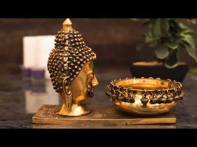 Brass Buddha Head Showpiece With Urli Bowl Home Office Garden Décor Gift Statue 8"