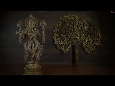 Brass Standing Krishna Idol with Tree 22" by StatueStudio